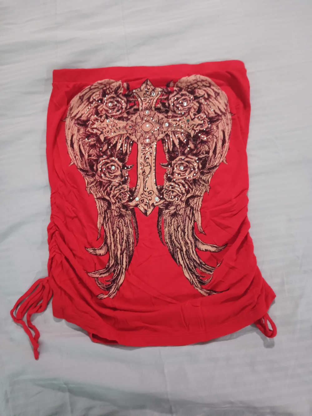 Y2K Red Embellished Angel Wing Cross Tank Top